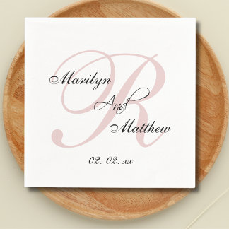 Serviette En Papier Monogramme rose pâle personnalisé Mariage élégant