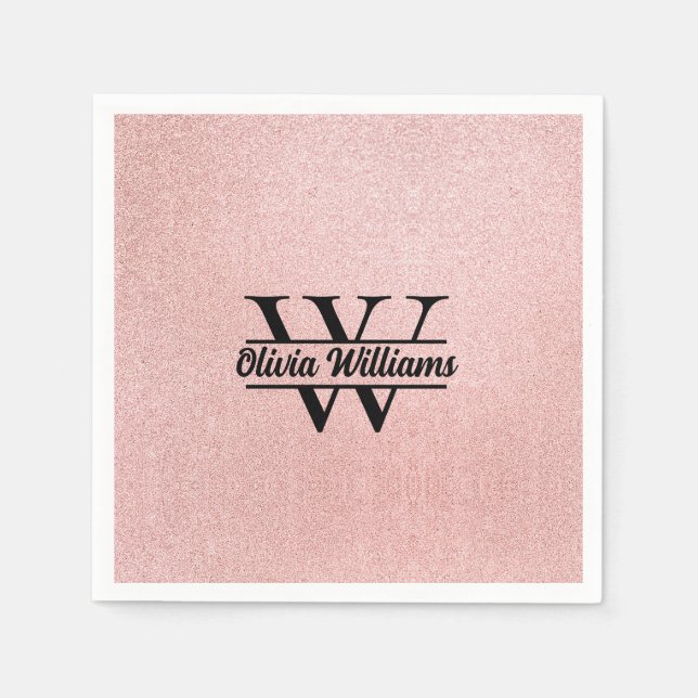 Serviette En Papier Monogramme rose Parties scintillant or | Girly Mod (Devant)