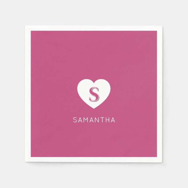 Serviette En Papier Monogramme rose Rose Fushcia (Devant)