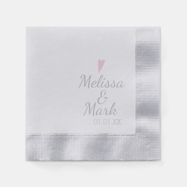 Serviette En Papier Monogramme Rose Simple Mariage Argent Minimal (Devant)