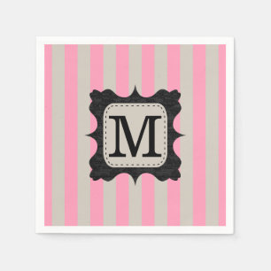 Serviette En Papier Monogramme rose vintage de coutume de noir de