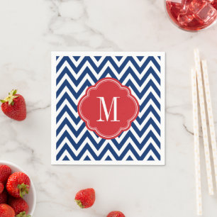 Serviette En Papier Monogramme rouge blanc et bleu Chevron