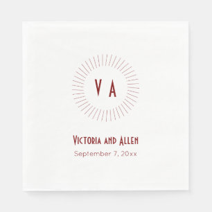 Serviette En Papier Monogramme rouge cerclé avec nom et Mariage de dat