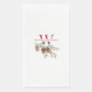 Serviette En Papier Monogramme Rouge Classique de Verdure de Noël
