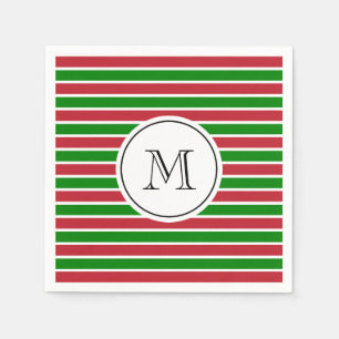 Serviette En Papier Monogramme Rouge et Vert Grandes Fêtes Noël