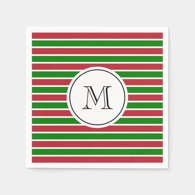 Serviette En Papier Monogramme Rouge et Vert Grandes Fêtes Noël (Devant)
