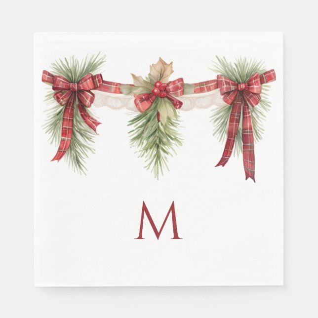 Serviette En Papier Monogramme rouge et vert Noël Fêtes (Devant)