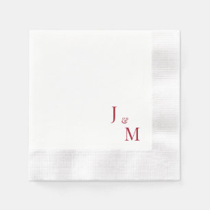 Serviette En Papier Monogramme rouge Mariage blanc simple