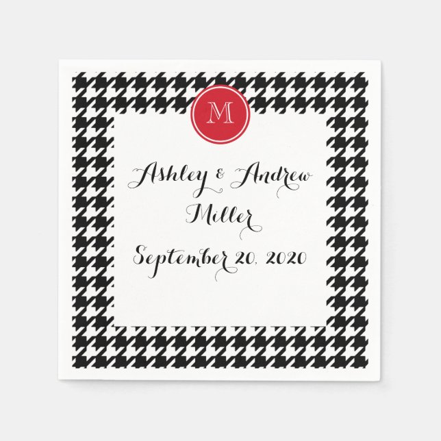 Serviette En Papier Monogramme rouge noir et blanc (Devant)