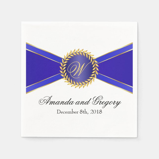 Serviette En Papier Monogramme Royal Blue Elegance (Devant)