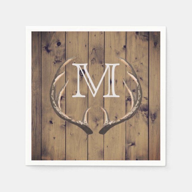Serviette En Papier Monogramme rustique Bois cerfs Antlers (Devant)