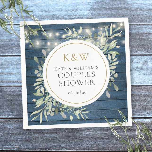 Serviette En Papier Monogramme rustique Couples de verdure Wedding sho (Rustic Monogram Greenery Couples Wedding Shower Napkins)