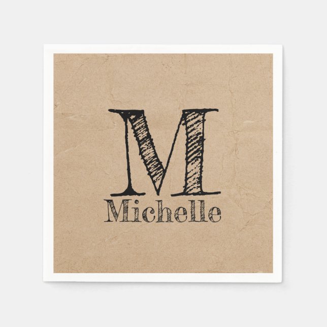 Serviette En Papier Monogramme Rustique Kraft papier Brown Look (Devant)