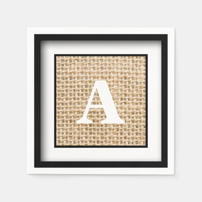 Serviette En Papier Monogramme Rustique Mariage Burlap encadré (Devant)