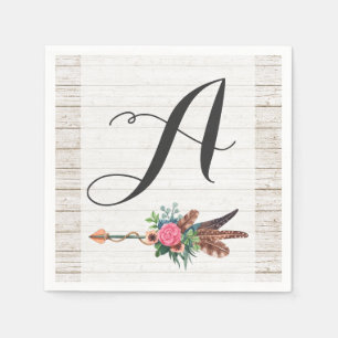 Serviette En Papier Monogramme Rustique Plumes de Bohême Mariage Flèch