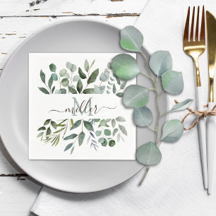 Serviette En Papier Monogramme Sage Green Eucalyptus Feuilles de verdu