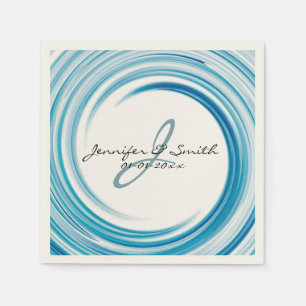 Serviette En Papier Monogramme Saphir bleu Swirl Art Abstrait