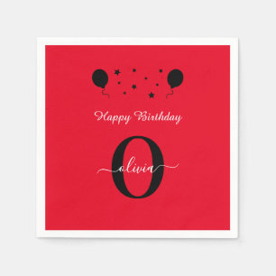 Serviette En Papier Monogramme Script Bonne Anniversaire Rouge Noir Bl