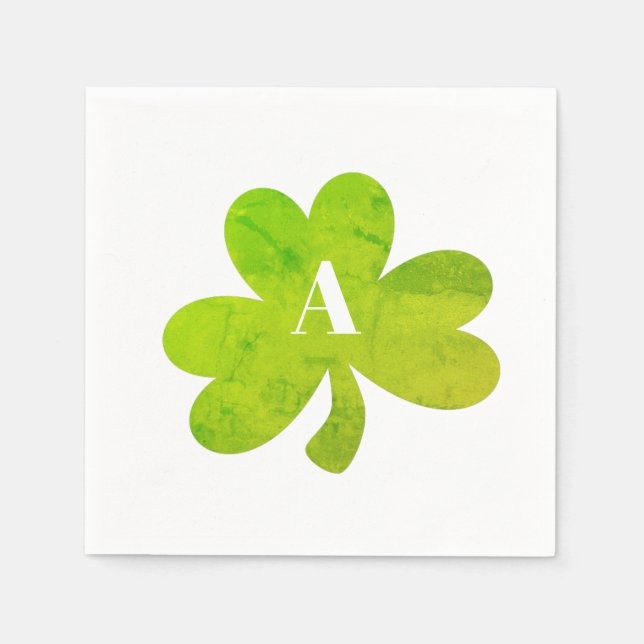 Serviette En Papier Monogramme Shamrock Irlandais Aquarelle Texture (Devant)