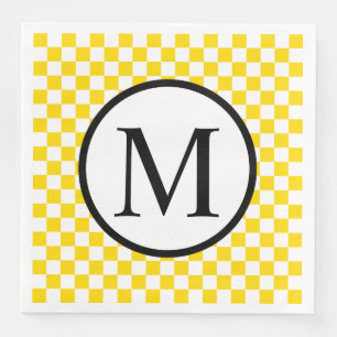Serviette En Papier Monogramme simple avec damier jaune