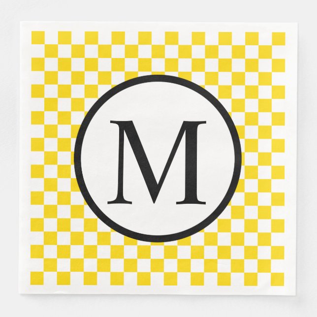 Serviette En Papier Monogramme simple avec damier jaune (Devant)