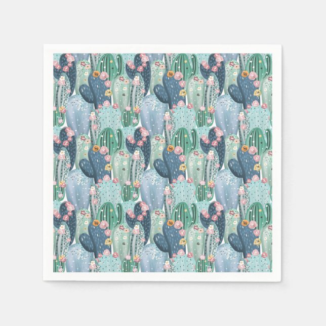 Serviette En Papier Monogramme | Soft Patel Cactus Motif (Devant)