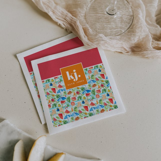 Serviette En Papier Monogramme stylé d'été amusant (Créateur téléchargé)