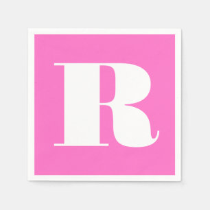 Serviette En Papier Monogramme stylé grand blanc   Rose néon