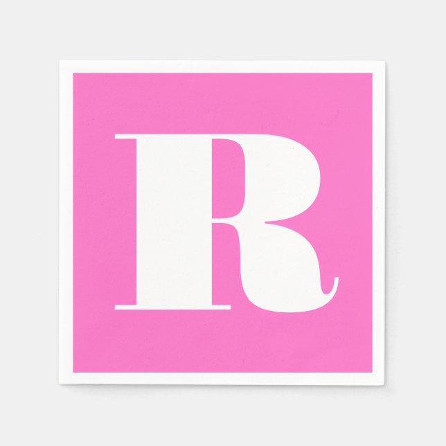 Serviette En Papier Monogramme stylé grand blanc | Rose néon (Devant)