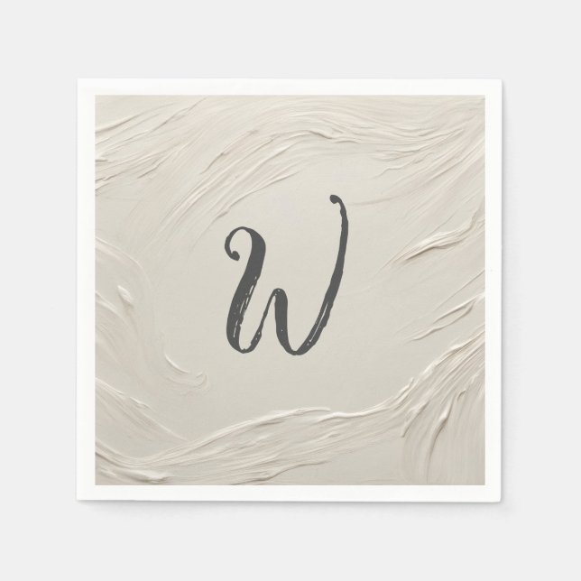 Serviette En Papier Monogramme sur texture ivoire abstraite (Devant)