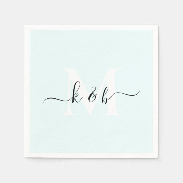Serviette En Papier Monogramme Swash Script Ice Blue Cocktail (Devant)
