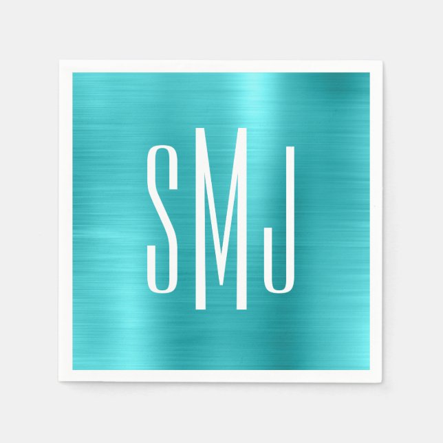 Serviette En Papier Monogramme trois lettres en feuille de bleu turquo (Devant)