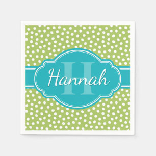 Serviette En Papier Monogramme Turquoise de Motif blanc vert
