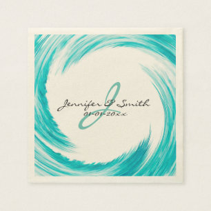Serviette En Papier Monogramme Turquoise Swirl Art Abstrait