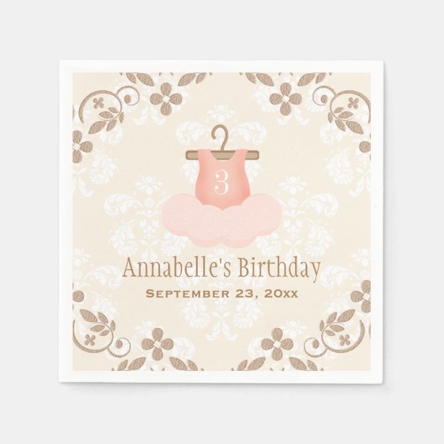 Serviette En Papier Monogramme Tutu Ballet Thématique Anniversaire (Devant)