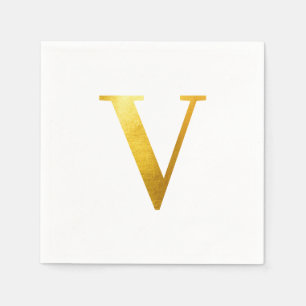 Serviette En Papier Monogramme V en Or Classique