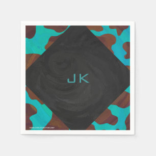 Serviette En Papier Monogramme Vache Imprimer Brown et Turquoise