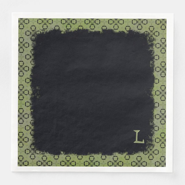 Serviette En Papier Monogramme Vert et noir Motif rétro (Devant)