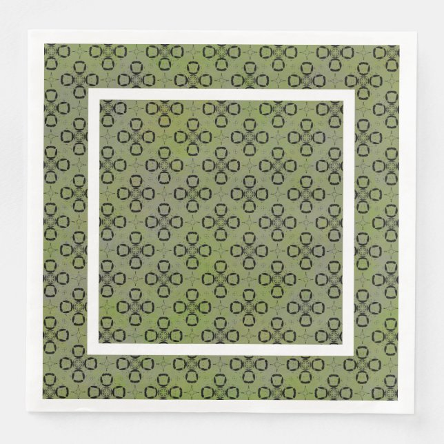Serviette En Papier Monogramme Vert et noir Motif rétro (Devant)