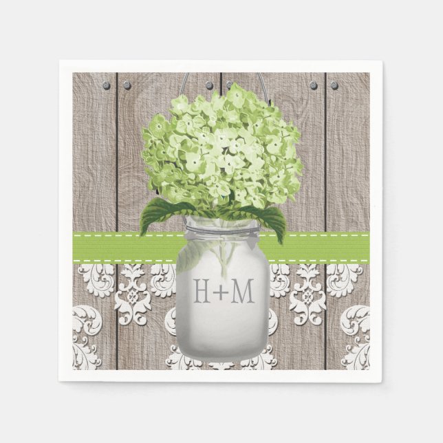 Serviette En Papier Monogramme vert Hydrangea Mason Jar (Devant)