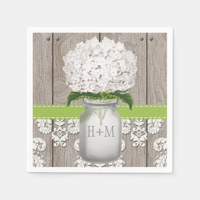 Serviette En Papier Monogramme vert Hydrangea Mason Jar (Devant)
