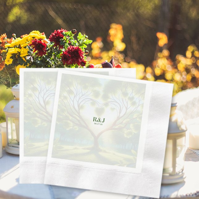 Serviette En Papier Monogramme vert mariage Couple (Wedding Couple Green Monogram Napkins)