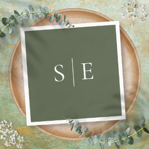 Serviette En Papier Monogramme vert olive moderne minimaliste