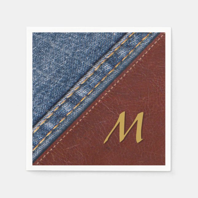 Serviette En Papier Monogramme vintage Denim et cuir (Devant)