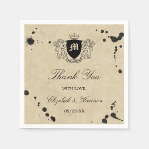 Serviette En Papier Monogramme vintage et Mariage de taches d'encre