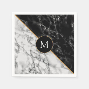 Serviette En Papier Monogramme Votre Lettre Naples Marbre Blanc Noir