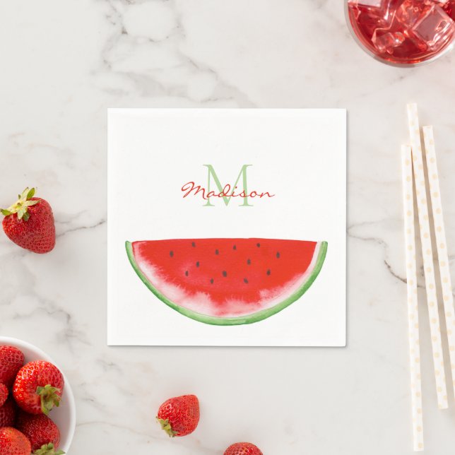 Serviette En Papier Monogramme Watermelon (En situation)