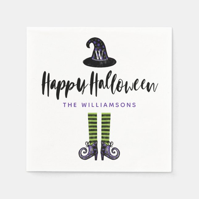 Serviette En Papier Monogramme Wicked Witch Illustration Halloween heu (Devant)