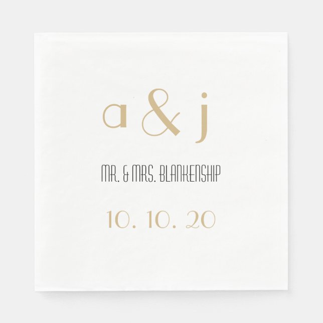 Serviette En Papier Monogrammes Art Déco | Papier mariage (Devant)
