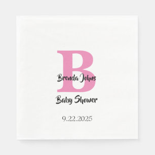 Serviette En Papier Monogrammes Baby shower rose blanc mignonne Élégan